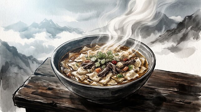 Bold Graphic Editorial Art Style Sinigang Sour Tamarind Soup Dark Bold Pot
