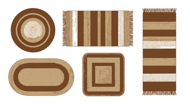 Set of Brown Textured Rugs and Carpets in Various Geometric Shapes