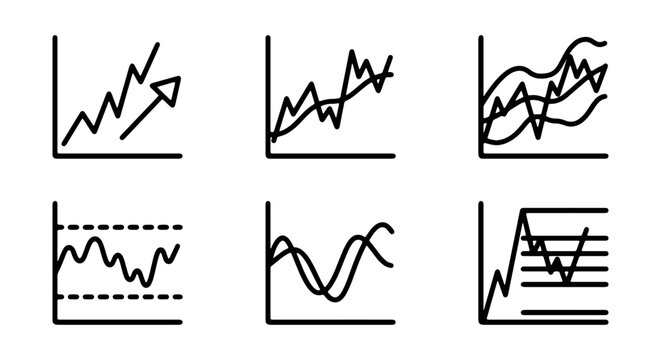 Financial Growth Charts, Stock Market Analysis, Business Data Trends, Vector Icons Set