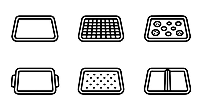 Baking Sheet Icons, Cookie Sheet Vector Set, Roasting Pan Graphics, Kitchenware Line Art Collection