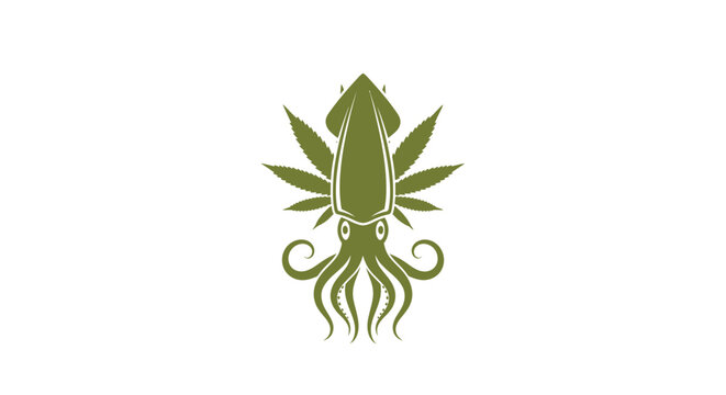 Green squid kraken logo merged with cannabis leaf shape
