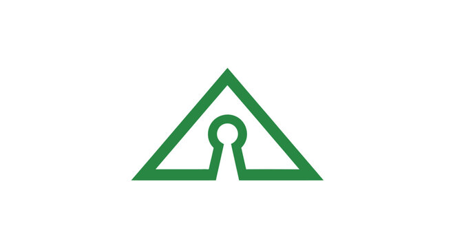 Green triangle logo with keyhole symbol.