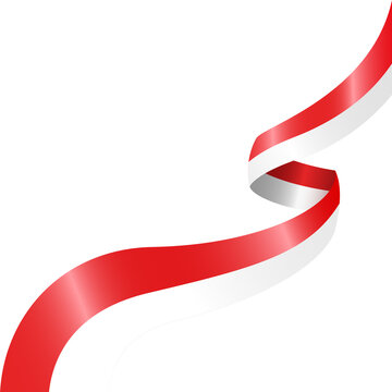red and white indonesia flag ribbon waves transparent background
