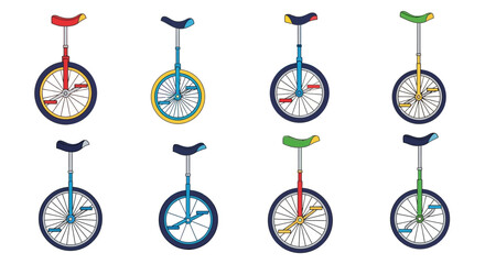 Collection of Colorful Unicycles on White Background - Vector Illustration © Amazing