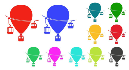 Colorful Hot Air Balloon Cable Car Icons Set © Amazing