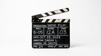 Naklejka premium Classic film clapperboard on white background for movie production slate and cinema poster prop design