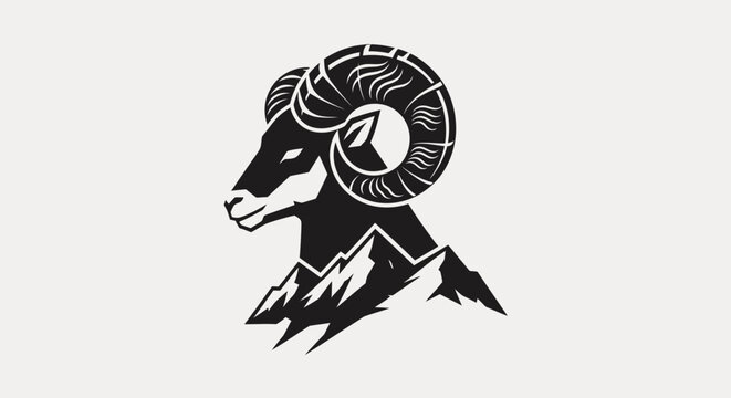 Minimalist bighorn sheep head logo with mountain peak silhouette
