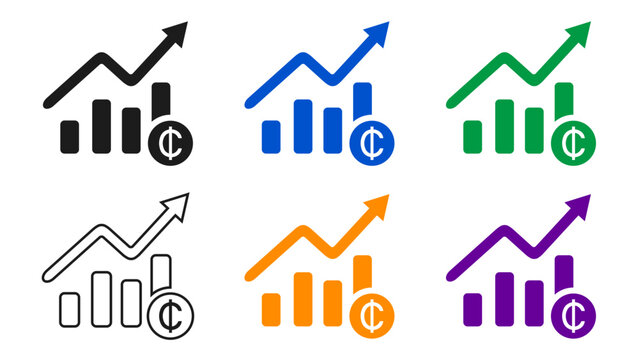 Currency Badge Icon Series &ndash; Ghanaian Cedi Financial Growth Chart Icon Set