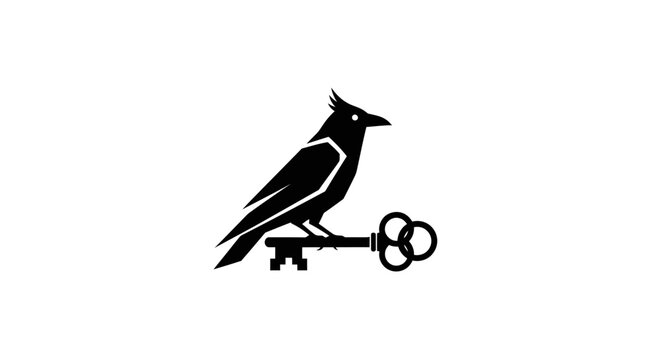 Minimalist bird silhouette perched on a vintage skeleton key