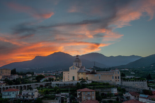 The Convent of Monte Carmelo in Loano Illuminated at Sunset