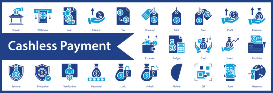 Cashless Payment web icon set and collection