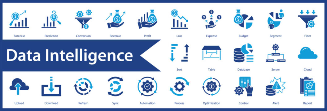 Data Intelligence web icon set and collection