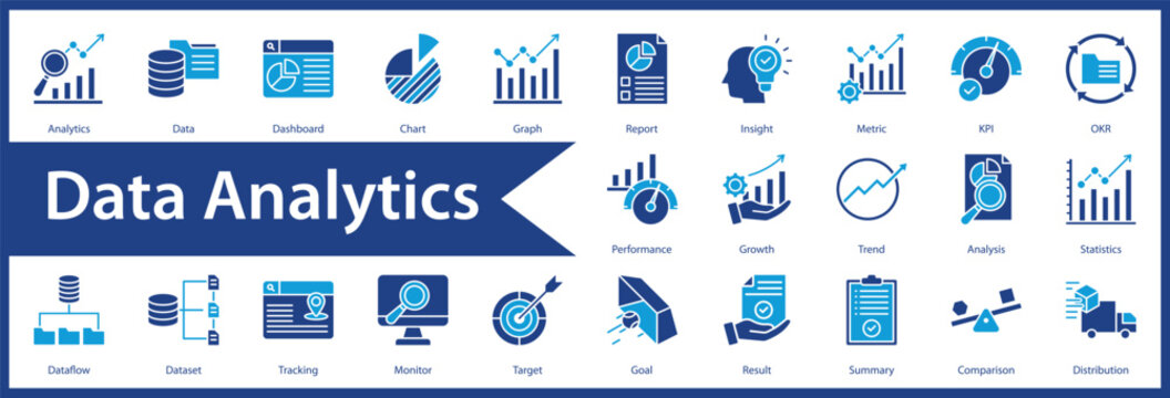 Data Analytics web icon set and collection