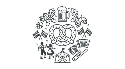 Fototapeta premium Oktoberfest Celebration Elements Line Art Composition