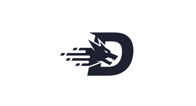 Letter D logo with a fast moving wolf head.