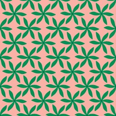 Fototapeta premium Coral pink and deep green floral pattern background. Rich tropical blossom leaf texture for exotic resort wear, summer textiles, and botanical branding.