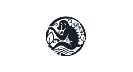 Circular black and white monkey logo with wave patterns. © Tamyisgank