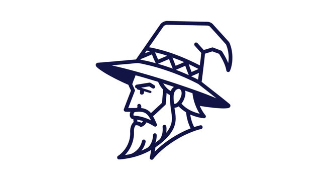 Blue wizard head with pointed hat logo.