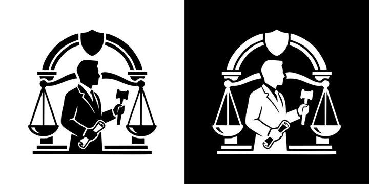Lawyer and Justice Scales Vector Icon Set in Black and White