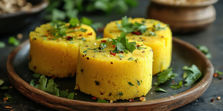 Steamed gram flour cake named Khaman Dhokla