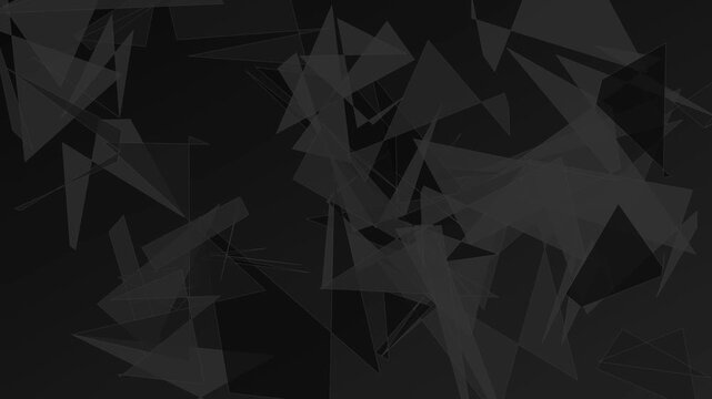 Abstract dark geometric animation 4k background, with floating transparent, triangles and subtle motion