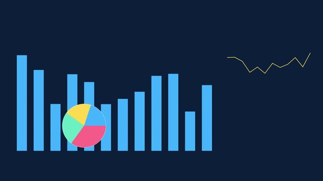 Animated business growth chart with pie graph and line trend for financial data analysis and corporate presentation animation 4k background