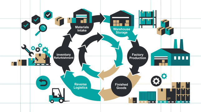 Circular Supply Chain and Reverse Logistics Infographic Diagram