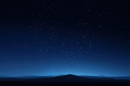 A beautiful depiction of a starry night sky spread over a vast landscape with prominent mountains in the foreground.