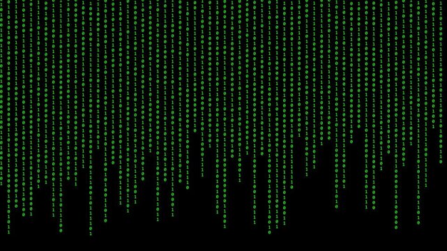 Digital binary code rain animation 4k background, with green falling, numbers for cyber, security and data, technology concepts