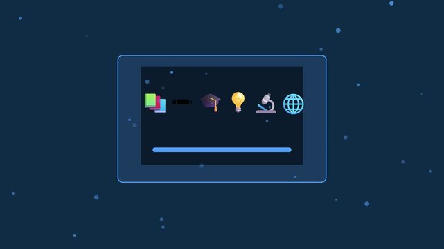 Digital education loading bar with academic for online learning and e-learning concepts animation 4k