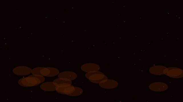 Glowing amber fire particles floating against dark background, abstract bokeh light overlay animation 4k