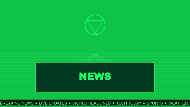 News broadcast animation 4k background, with lower third, ticker and animated, digital grid for, media production