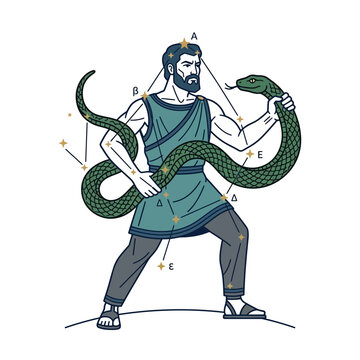 Ancient Hero Holding Giant Serpent Constellation Illustration Vector