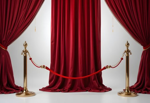 Closed Red Velvet Theater Curtains with Gold Rope Ties on Empty Stage