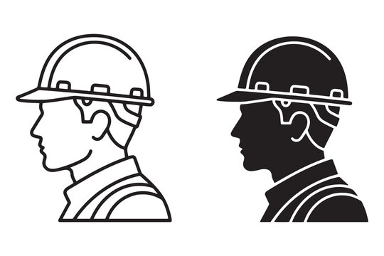 Black and white construction worker head silhouette icons Vector, illustration
