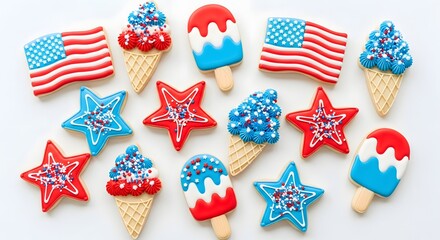 Obraz premium American flag and ice cream shaped cookies