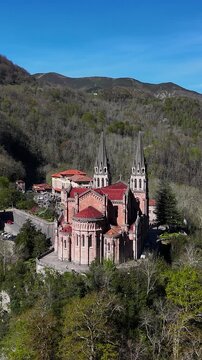 Covadonga Cathedral Vertical Parallax Asturias Spain Aerial