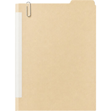 Manila File Folder with Paper Clip and Blank Label Strip Isolated on White Background