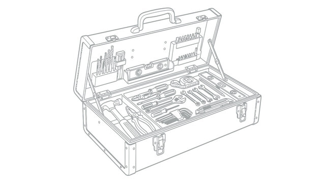 Metal open toolbox vector with hammer and hand tools