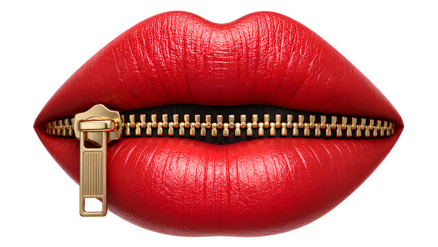 Red Lips with Metal Zipper PNG Transparent Background | 3D Zipped Mouth Clipart High Resolution
