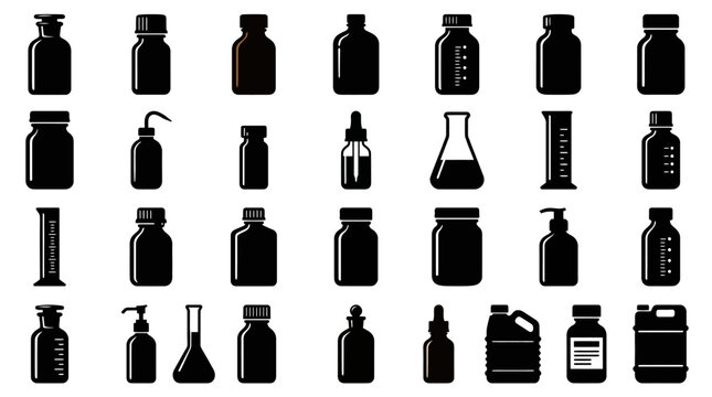 Black silhouettes of chemical bottles.