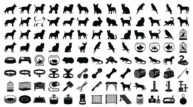 Black icons of various objects.