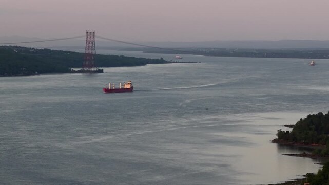 Aerial view of Quebec City and Levis straddling the St Laurence River