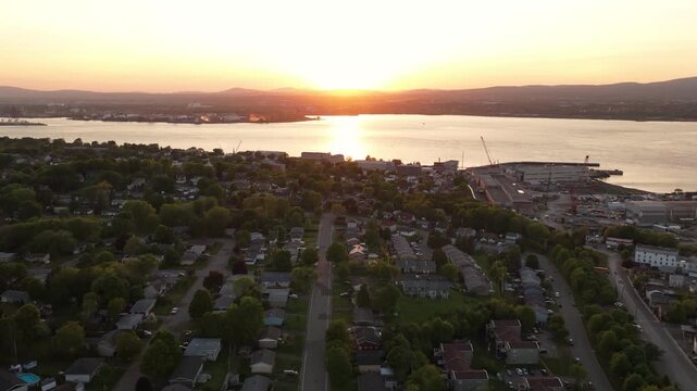 Aerial view of Quebec City and Levis straddling the St Laurence River