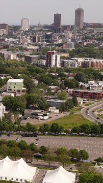 Aerial view of Quebec City and Levis straddling the St Laurence River