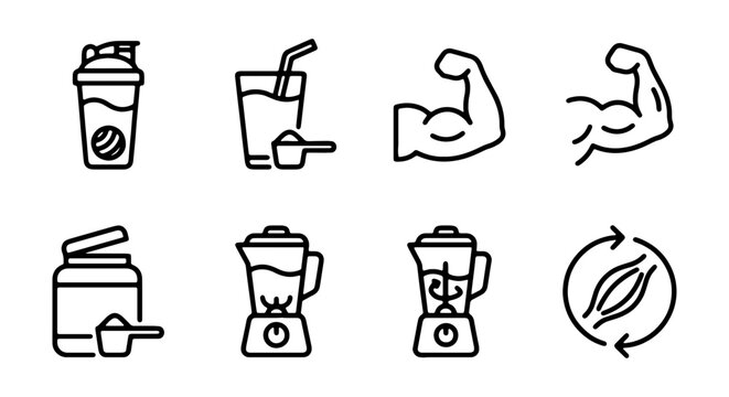 Fitness Icons: Protein Shaker, Muscles, Blender, Supplements for Health and Workout