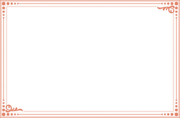 Fototapeta premium Elegant vintage salmon pink certificate border template with classic ornamental corners and minimalist line frame on white background. 39