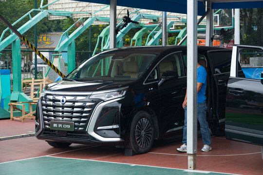 ZHONGSHAN GUANGDONG China-Aprill 11 2026: a glossy black Denza D9 car.
