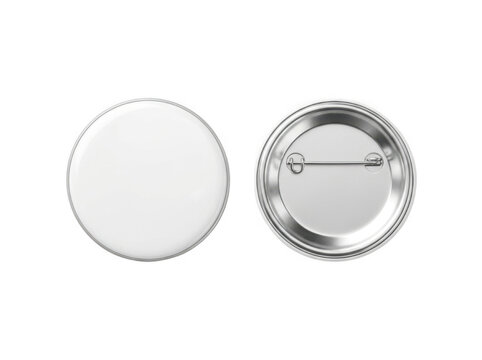 Blank white badge button front and back view as isolated on transparent background