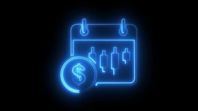Neon financial calendar with us dollar sign for trading and investment concepts